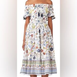 Tory Burch Cream and Blue Ruffled High-Low Sundress